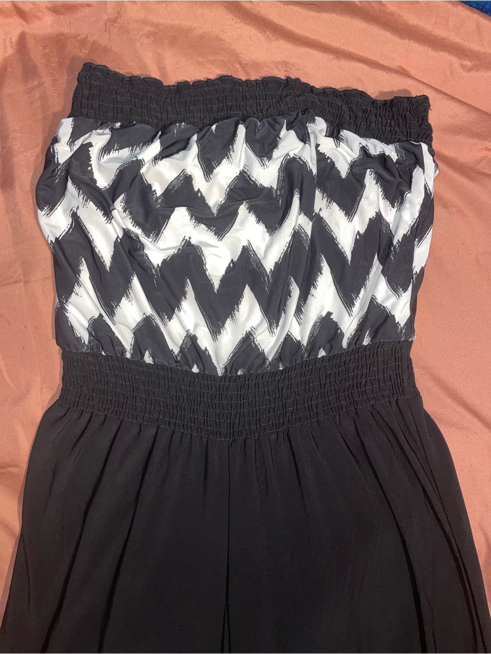 Black & White Strapless Smocked Jumpsuit